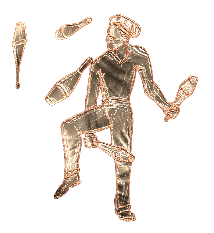Personnage dessiné représentant un artiste masculin jongleur avec des massues