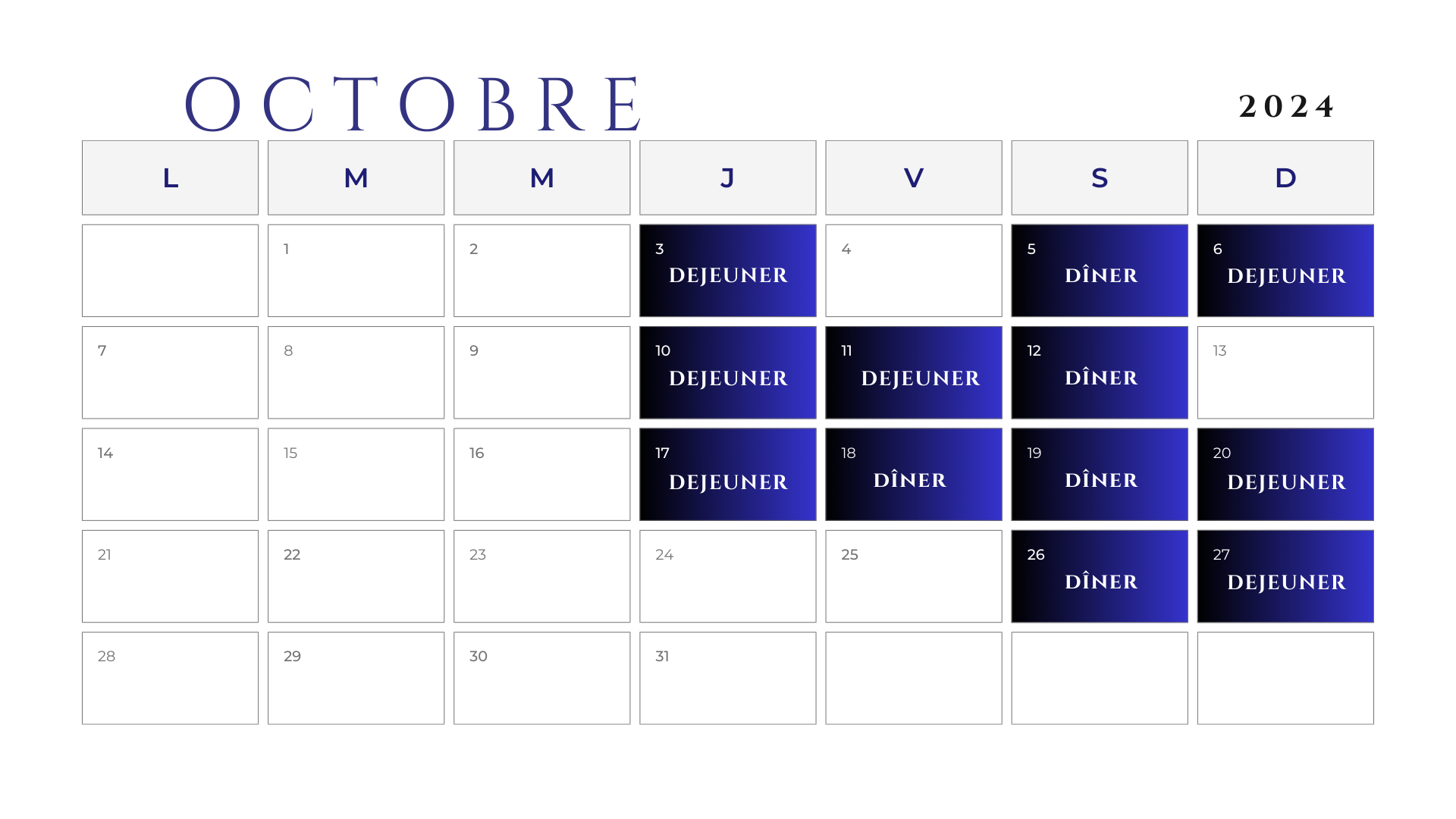 Image présentant un tableau agenda pour le mois d'octobre